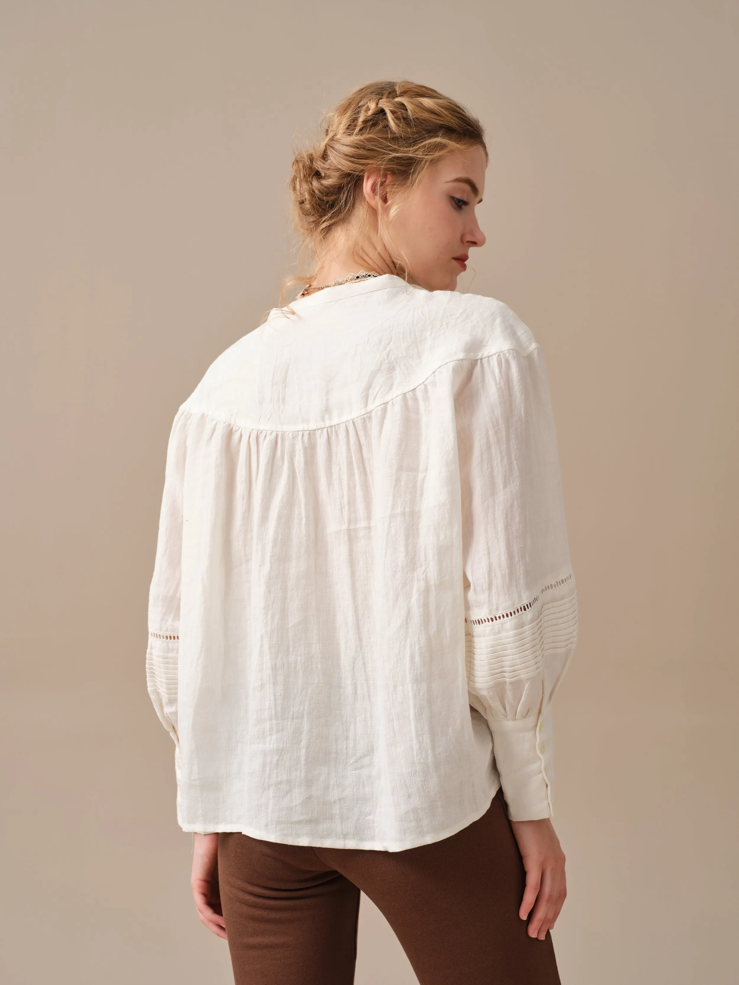 NERIA 21 | Lace up linen shirt blouse