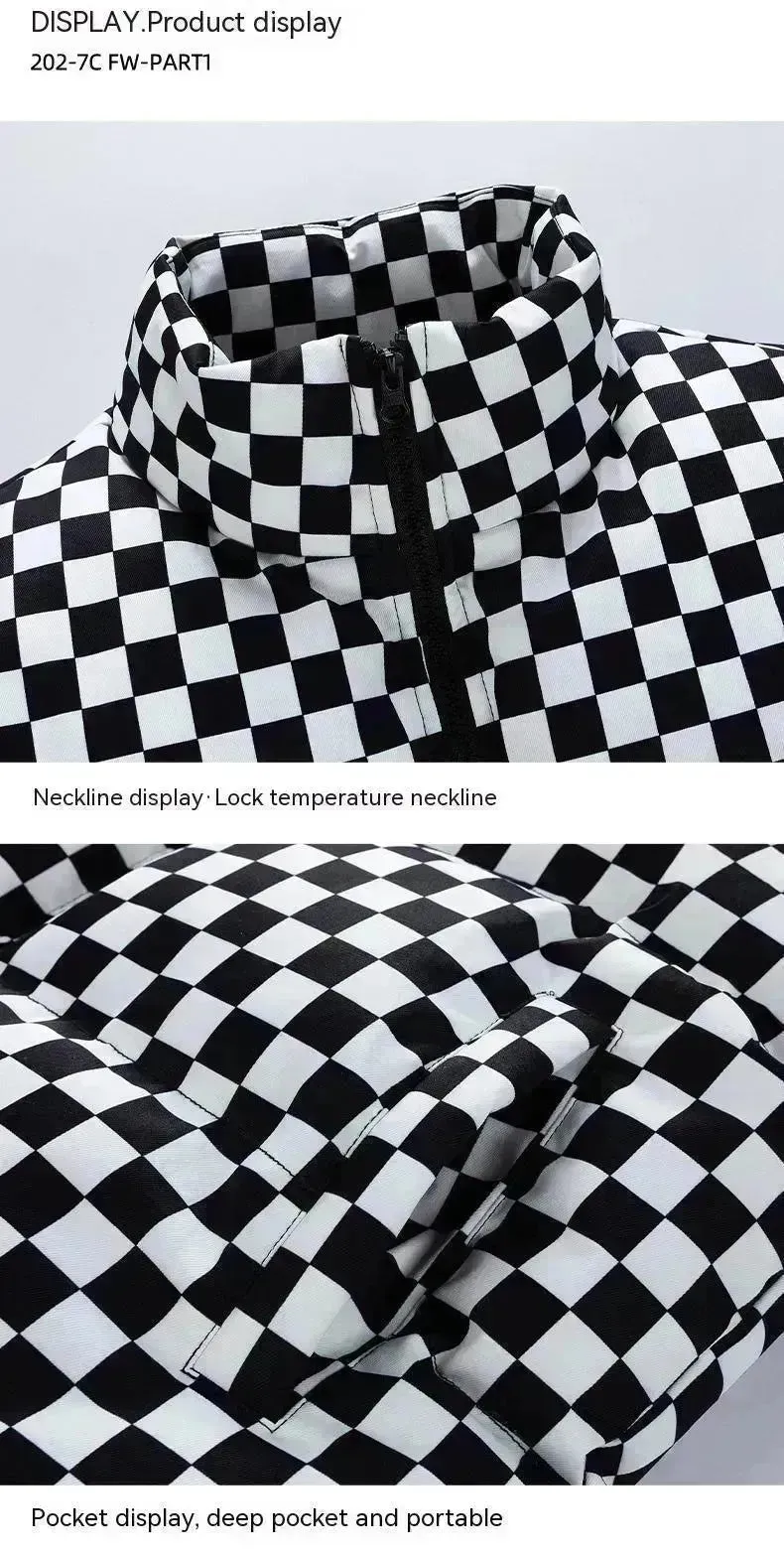 New Fall Winter Checkered Cotton padded Down Puffer Jacket men