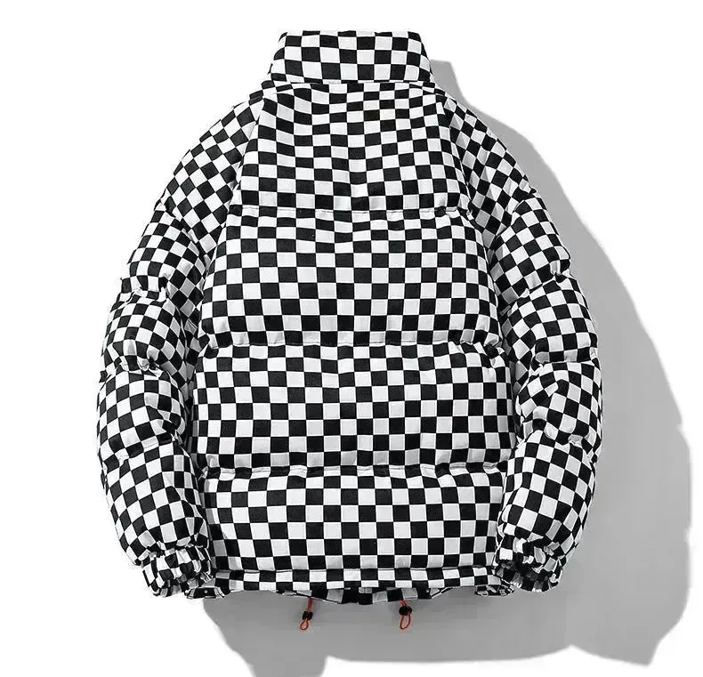 New Fall Winter Checkered Cotton padded Down Puffer Jacket men