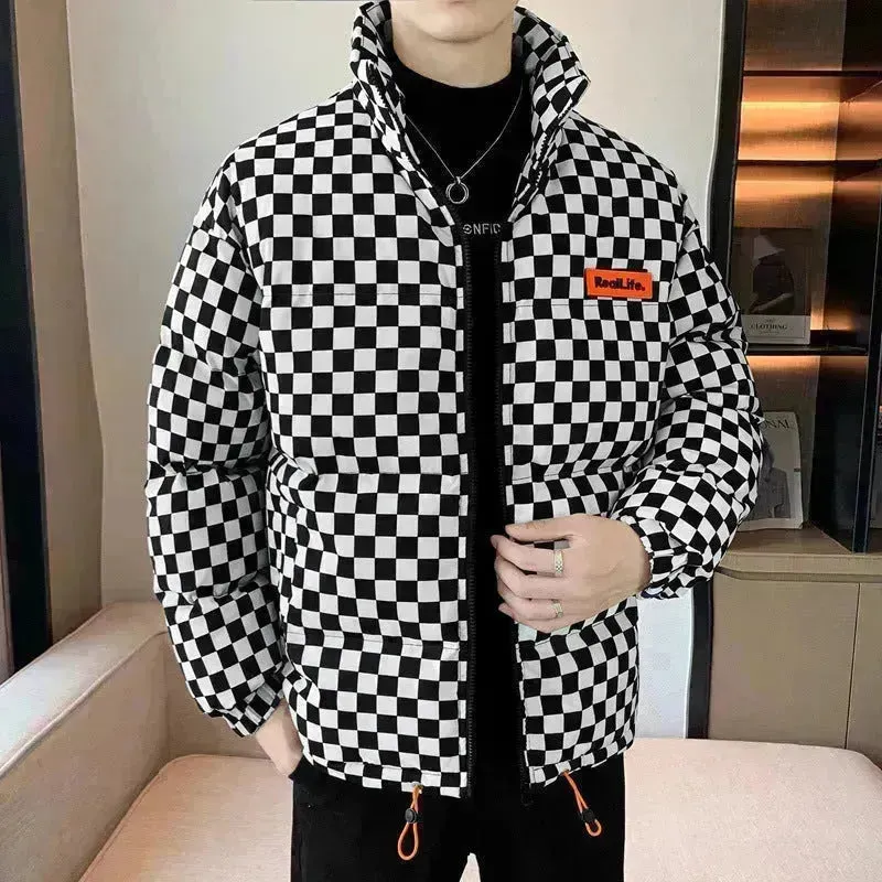 New Fall Winter Checkered Cotton padded Down Puffer Jacket men