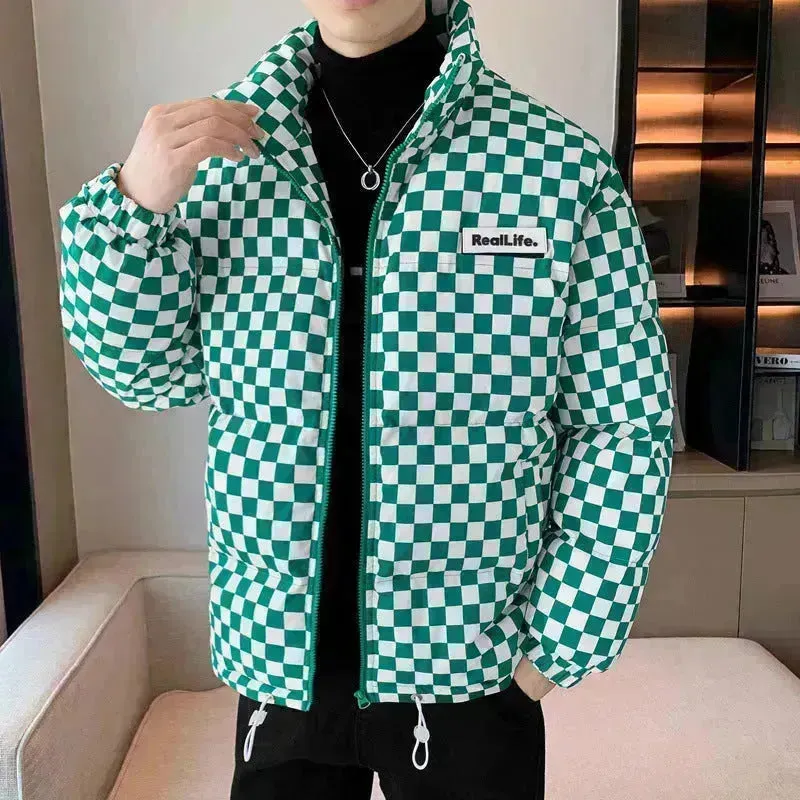 New Fall Winter Checkered Cotton padded Down Puffer Jacket men