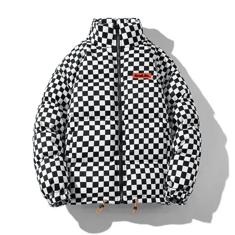 New Fall Winter Checkered Cotton padded Down Puffer Jacket men