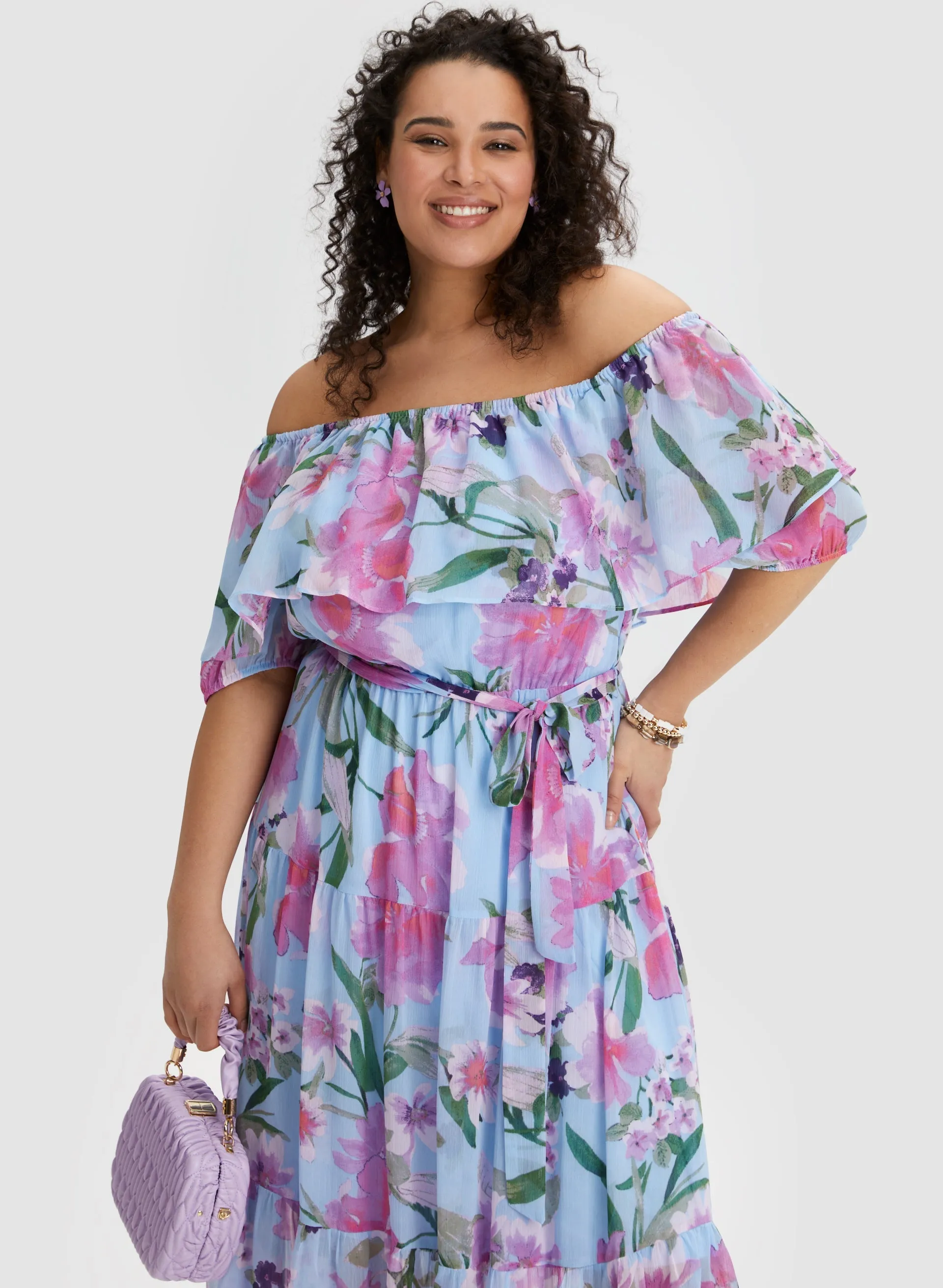 Off-the-Shoulder Floral Print Dress