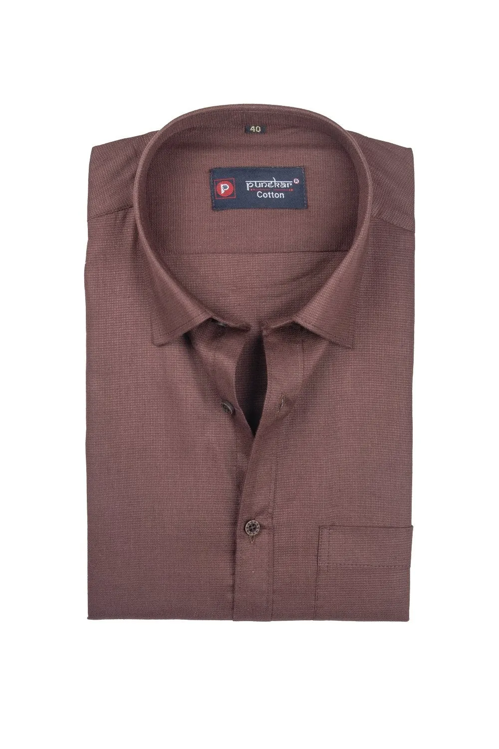 Punekar Cotton Brown Color Silky Linen Cotton Shirt for Men's.