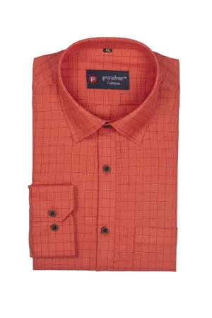 Punekar Cotton Orange Color Check Criss Cross Woven Cotton Shirt for Men's.