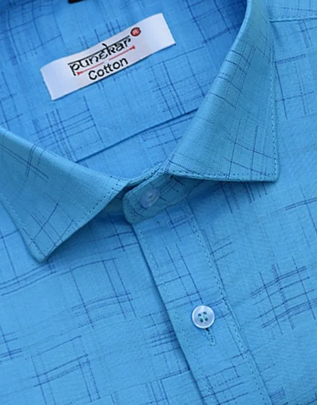 Punekar Cotton Sky Blue Color Pure Cotton Handmade Formal Shirt for Men's.