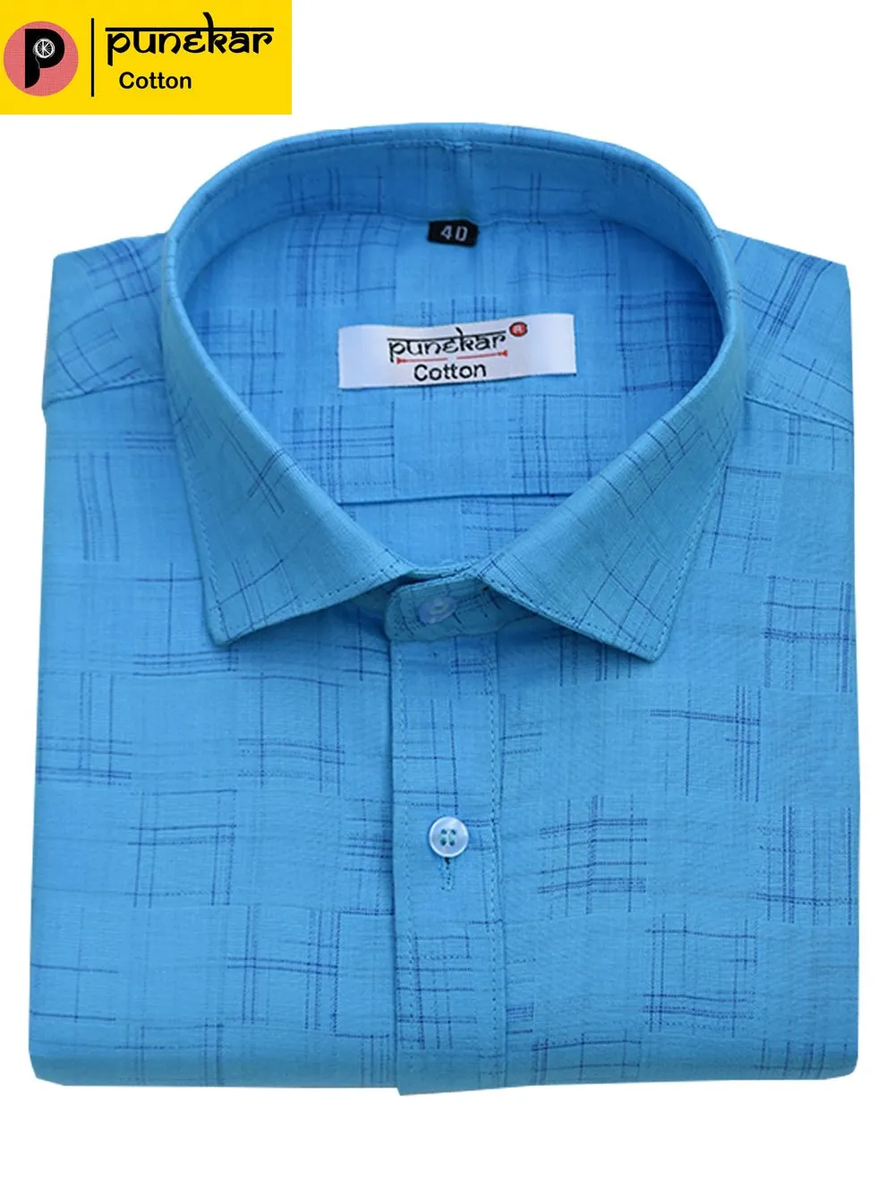 Punekar Cotton Sky Blue Color Pure Cotton Handmade Formal Shirt for Men's.