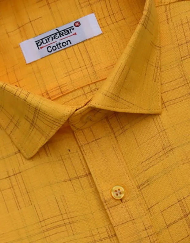 Punekar Cotton Yellow Color Pure Cotton Handmade Formal Shirt for Men's.