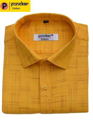 Punekar Cotton Yellow Color Pure Cotton Handmade Formal Shirt for Men's.