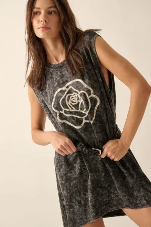 Rose Above Sleeveless Graphic T-Shirt Mini Dress