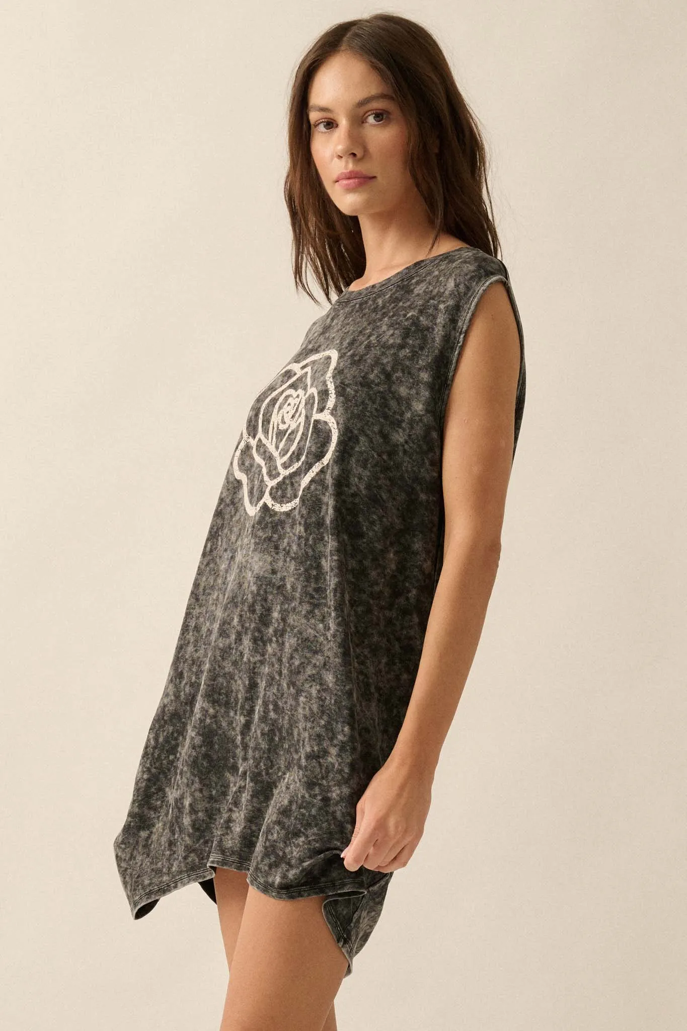 Rose Above Sleeveless Graphic T-Shirt Mini Dress