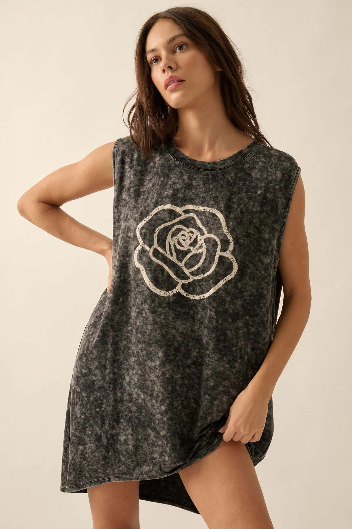 Rose Above Sleeveless Graphic T-Shirt Mini Dress