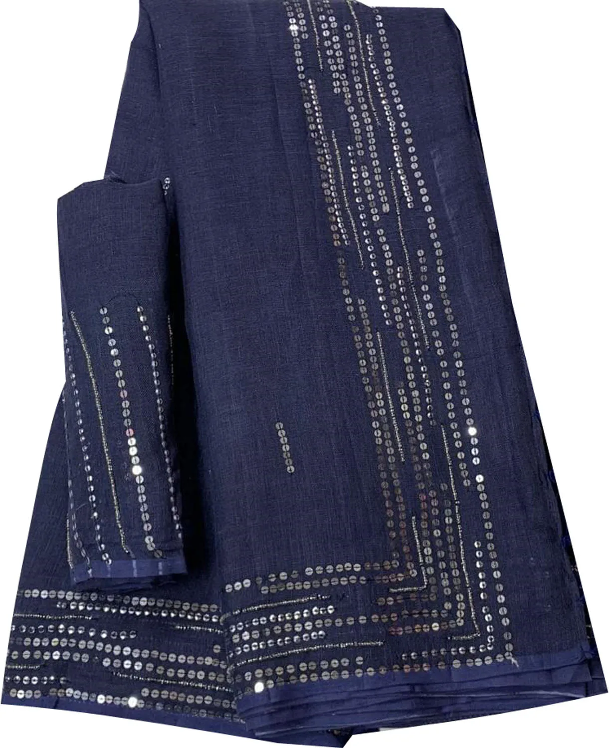 Shop the Latest Blue Pure Linen Sequins Hand Work Saree Online