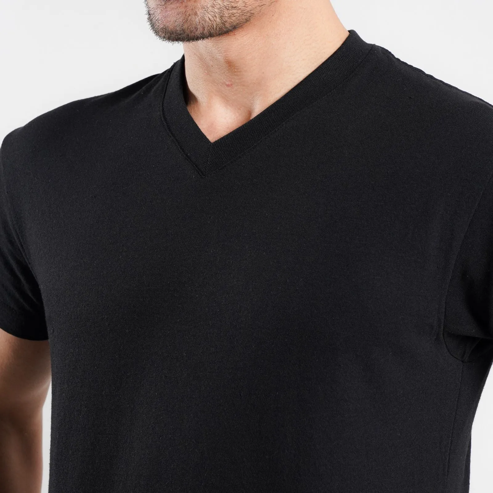 Short Sleeves V-Neck Black  Tee Shirt | Pack of 6, 12, 24 and 48