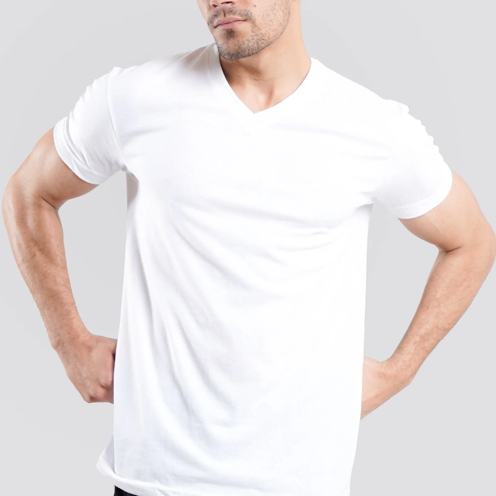 Short Sleeves V-Neck White Tee Shirt | Pack of 6, 12, 24 and 48.