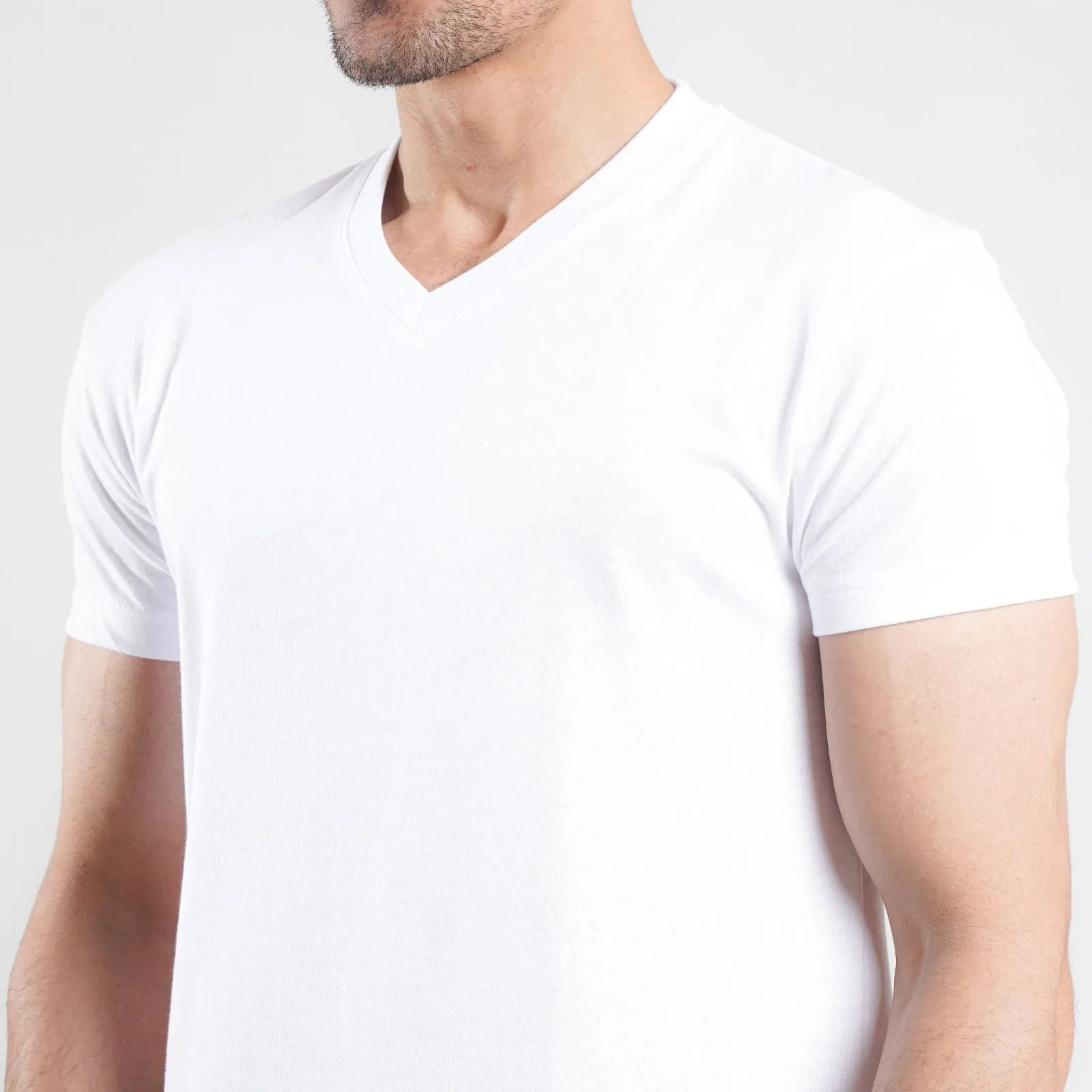 Short Sleeves V-Neck White Tee Shirt | Pack of 6, 12, 24 and 48.