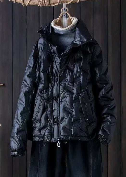 Simple Blue Short Puffer Jackets Winter Down Coat Outwear