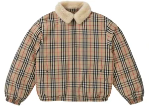 Supreme Burberry Shearling Collar Down Puffer Jacket Beige