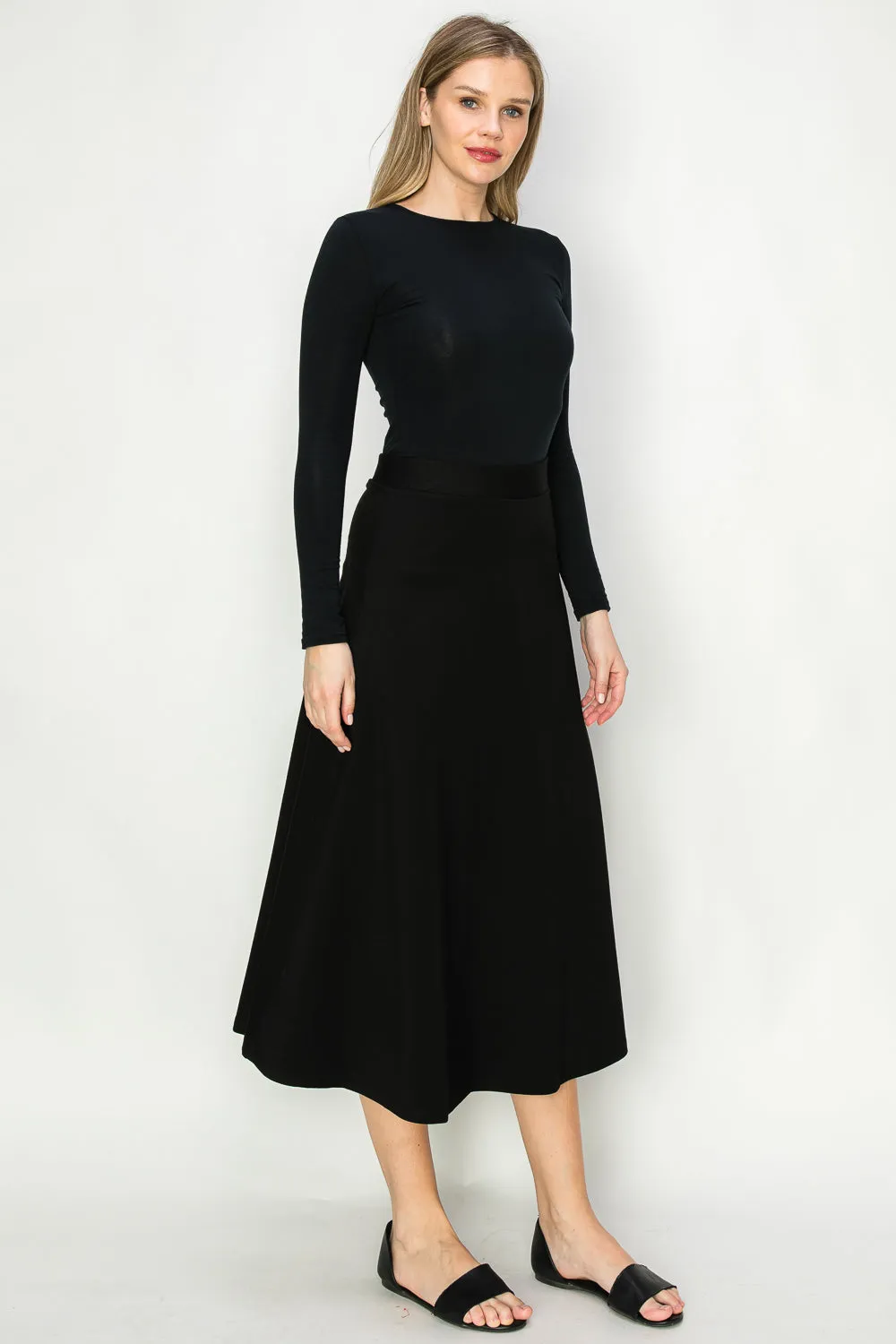 The Basic Ponte Medium Flared A-line Skirt With Elastic Waist