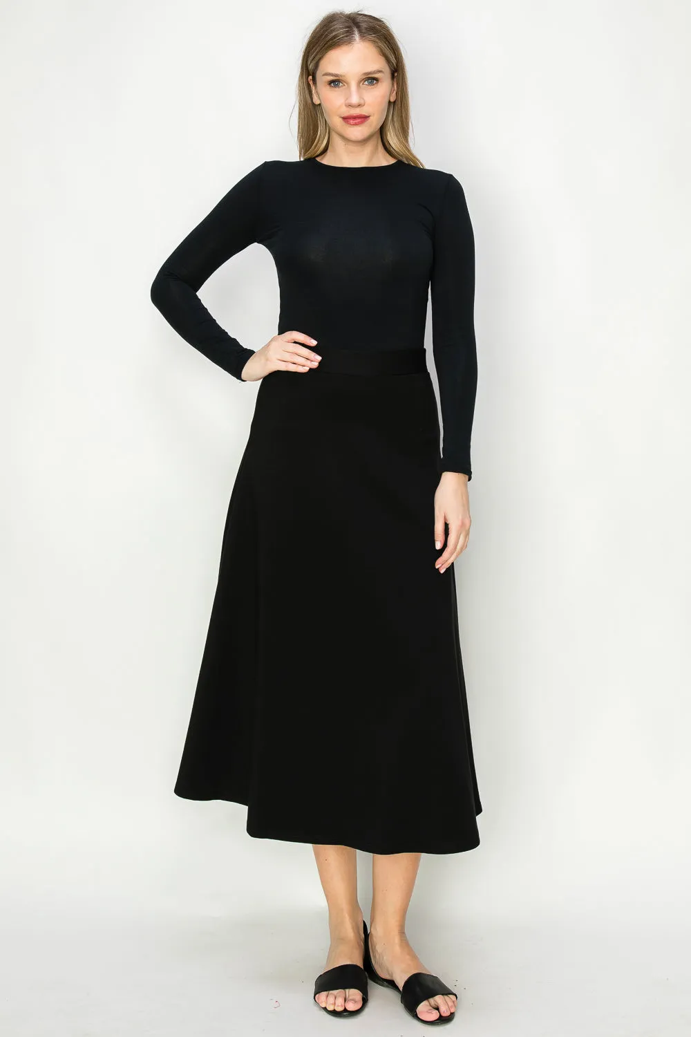 The Basic Ponte Medium Flared A-line Skirt With Elastic Waist