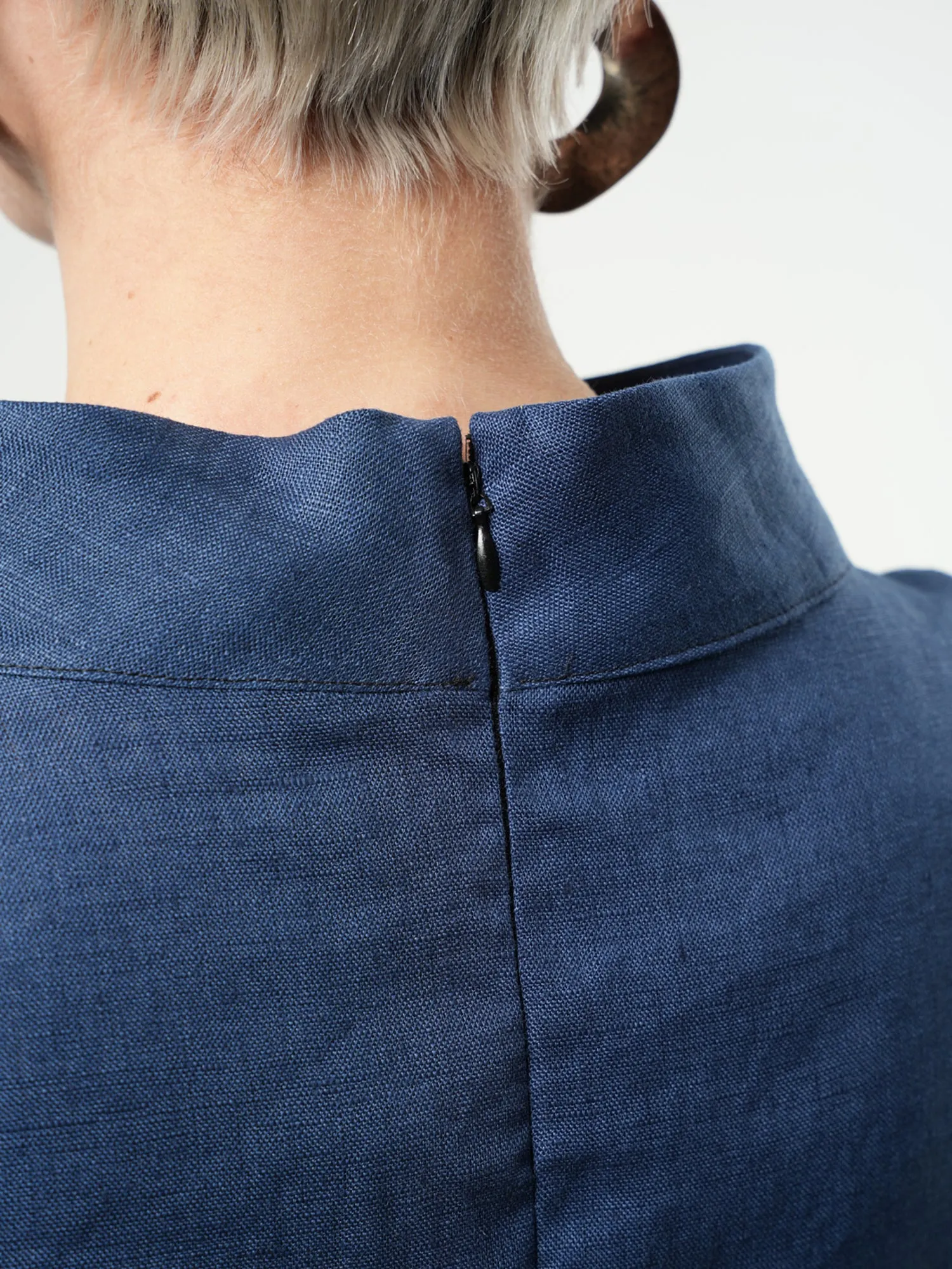 Turtleneck Linen Top In Blue