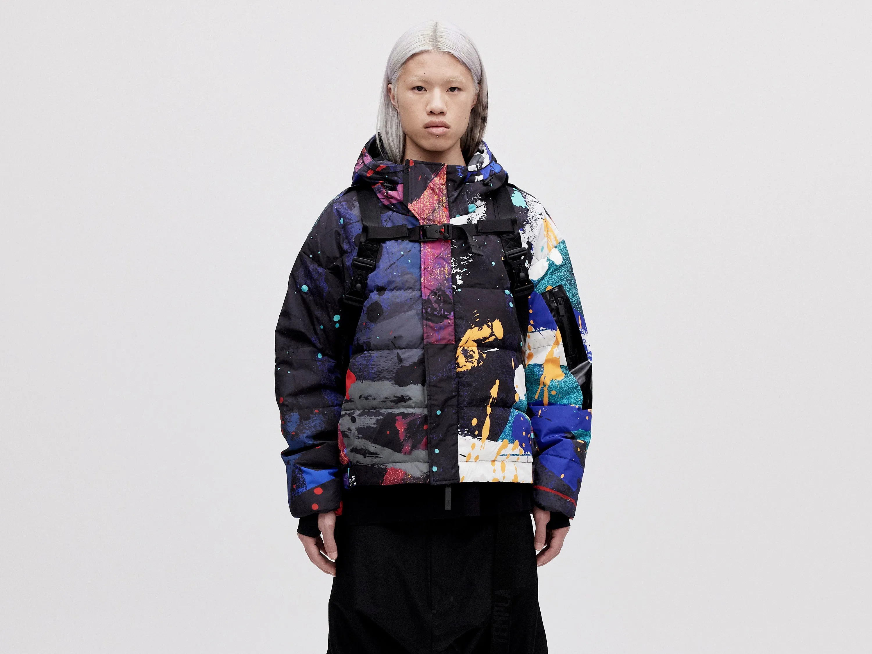 Utility Down Jacket with Backpack - Dark Splatter