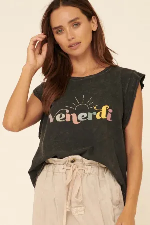 Venerdi Vintage-Wash Sleeveless Graphic Tee