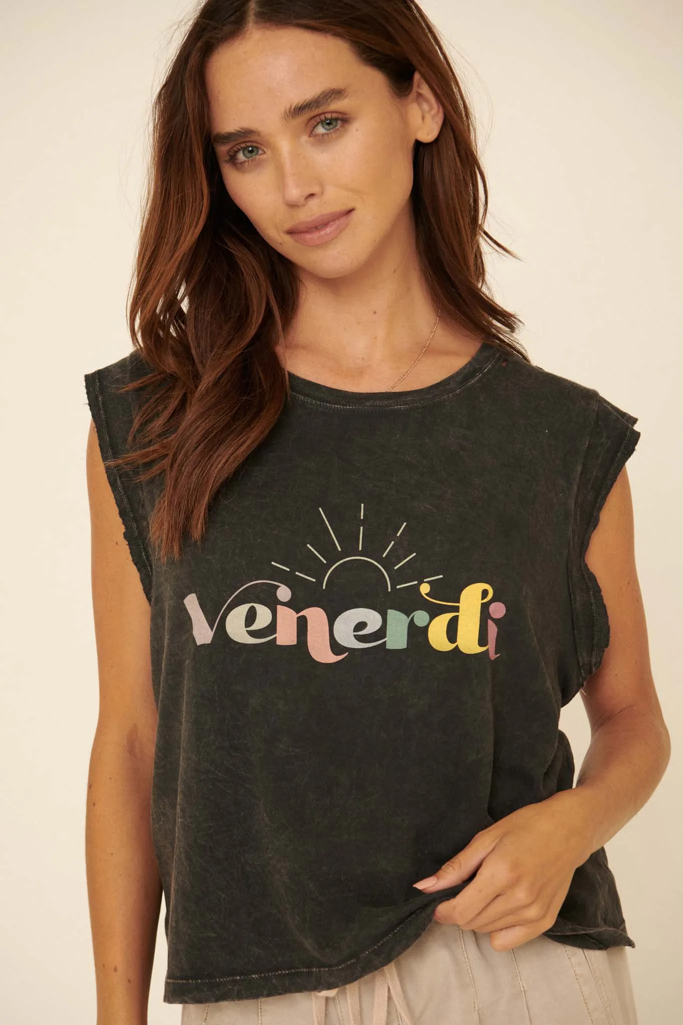 Venerdi Vintage-Wash Sleeveless Graphic Tee