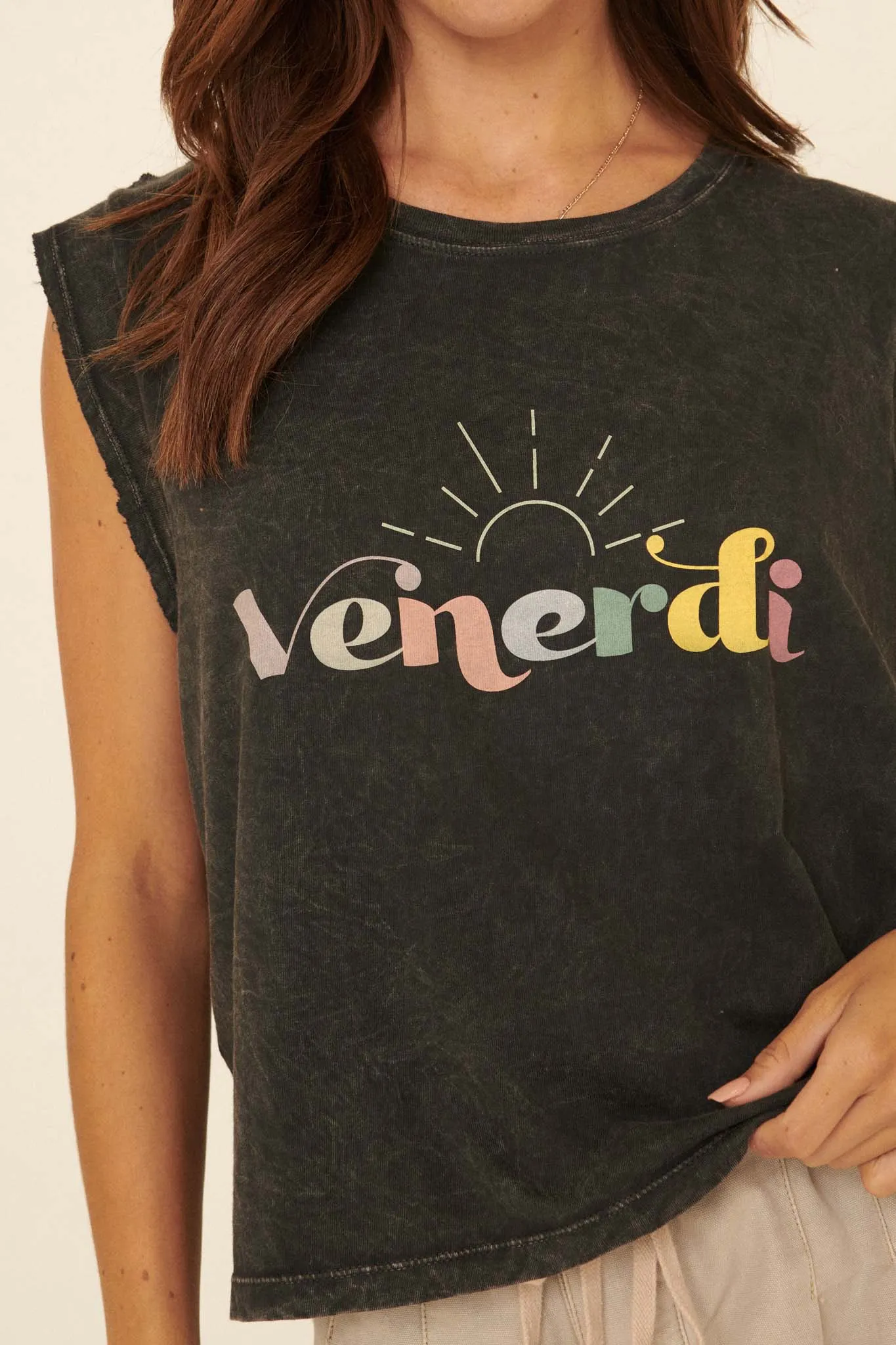 Venerdi Vintage-Wash Sleeveless Graphic Tee