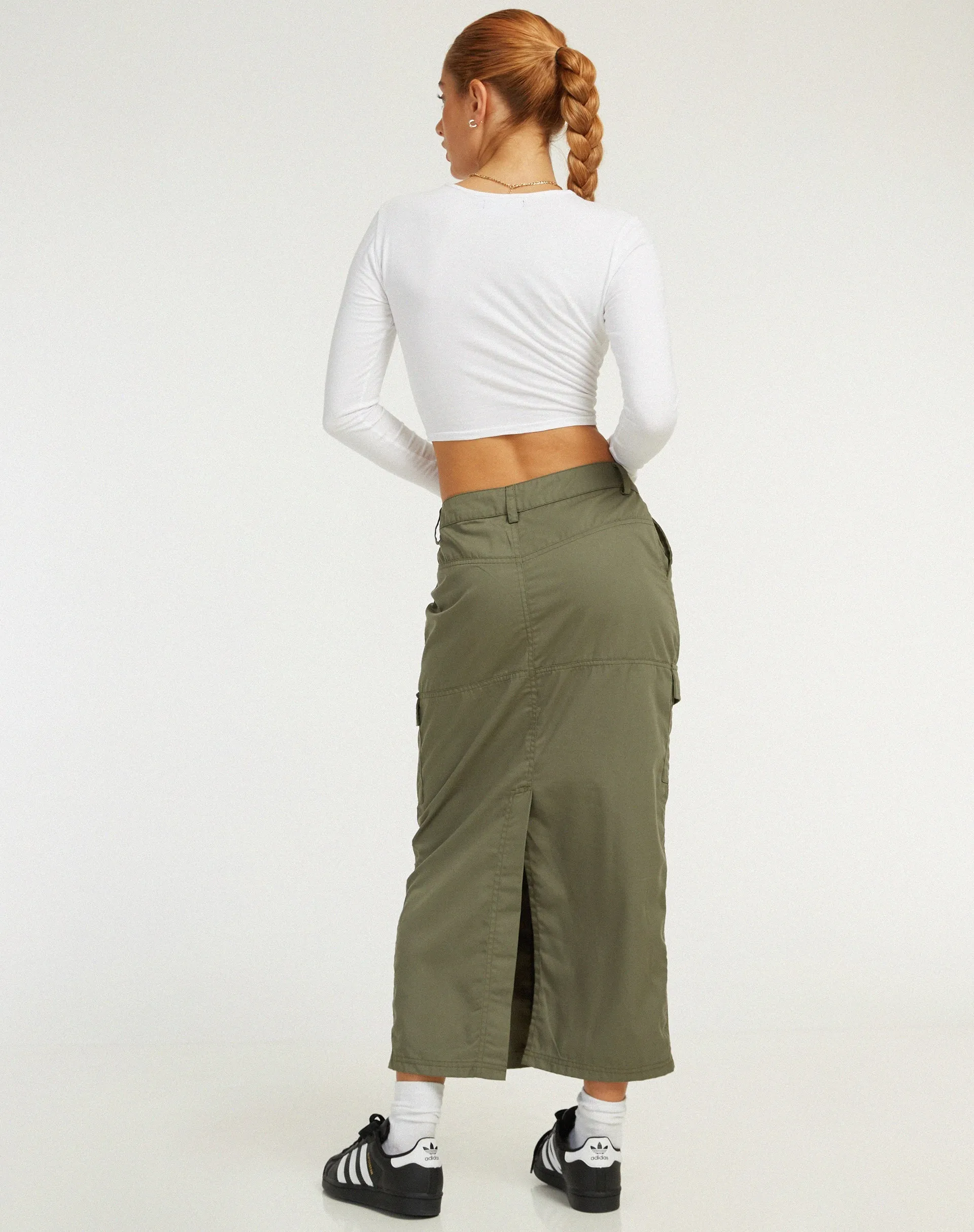 Widya Cargo Midi Skirt in Dark Olive