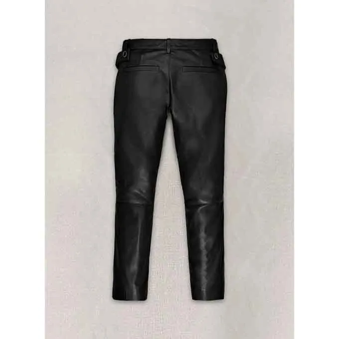 Women Black Leather Capri Pant