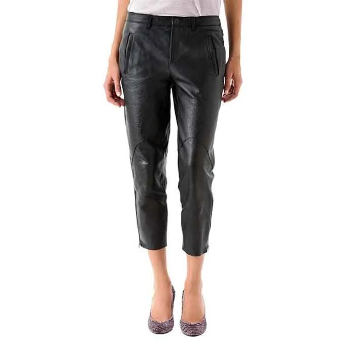 Women Black Leather Capri Pant