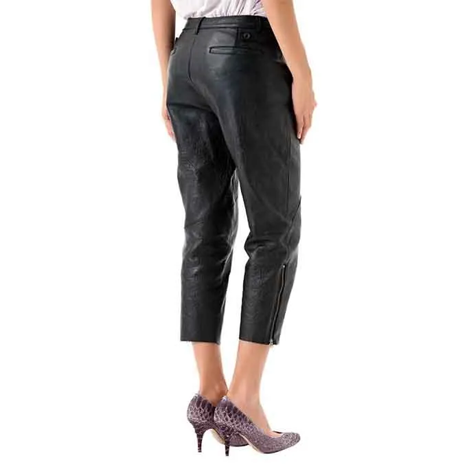 Women Black Leather Capri Pant