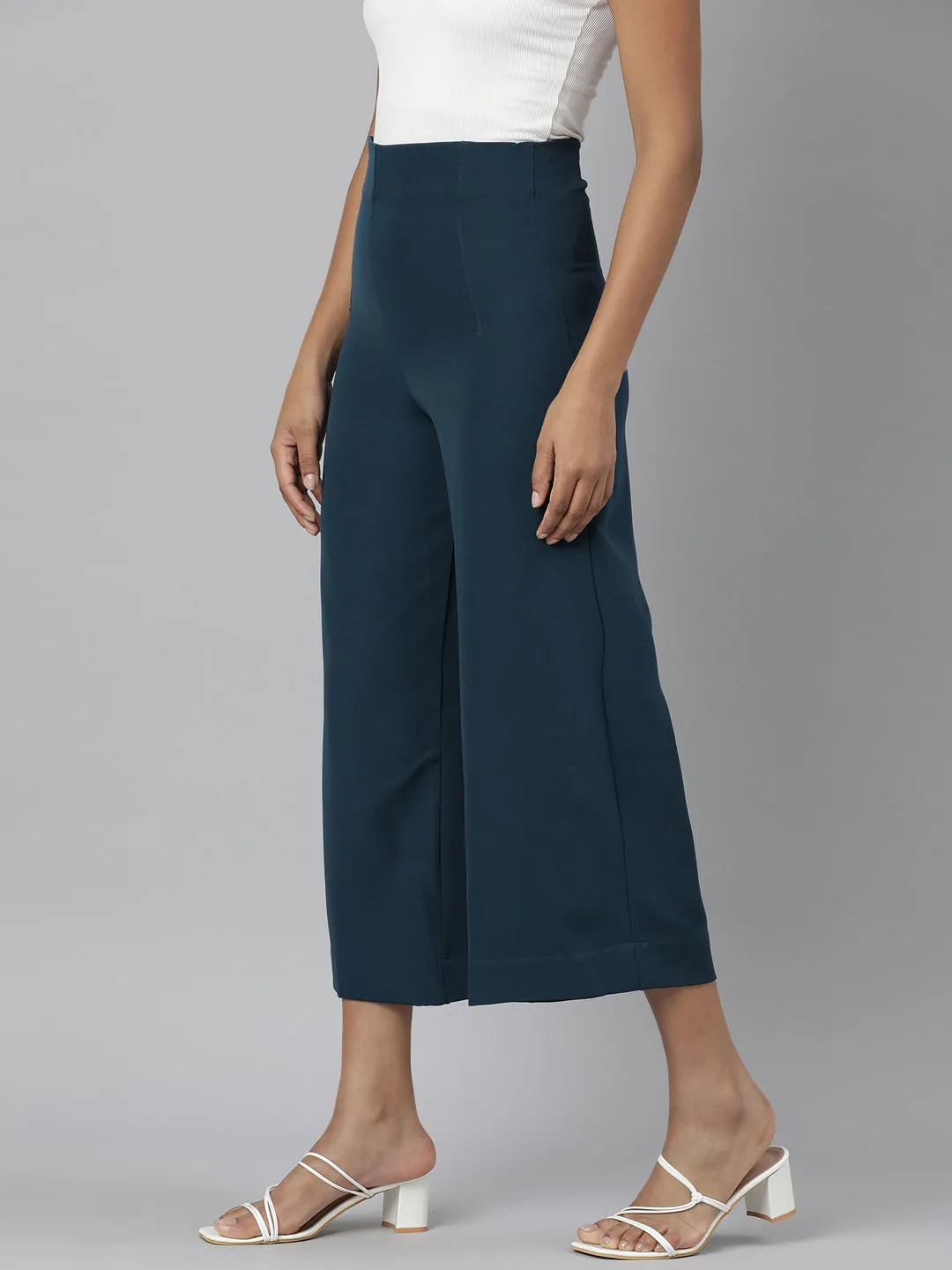 Women Teal Solid Culottes