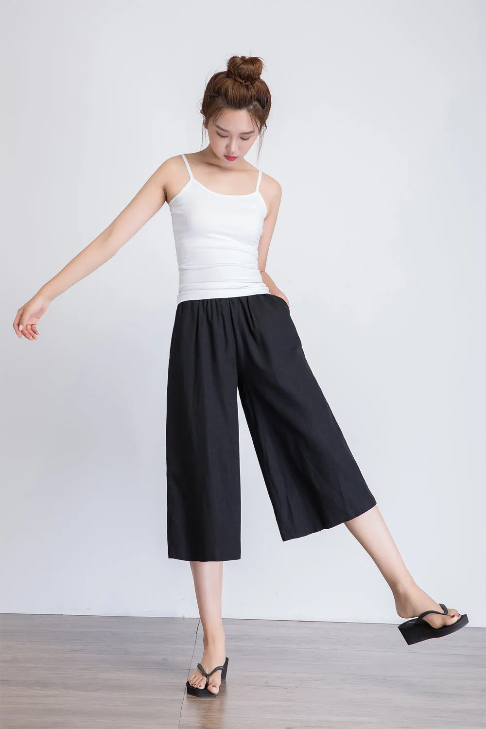 Women's Crop wide leg Linen pants 1935