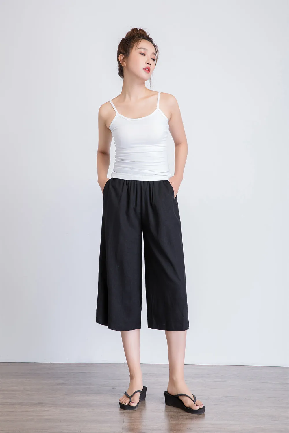 Women's Crop wide leg Linen pants 1935