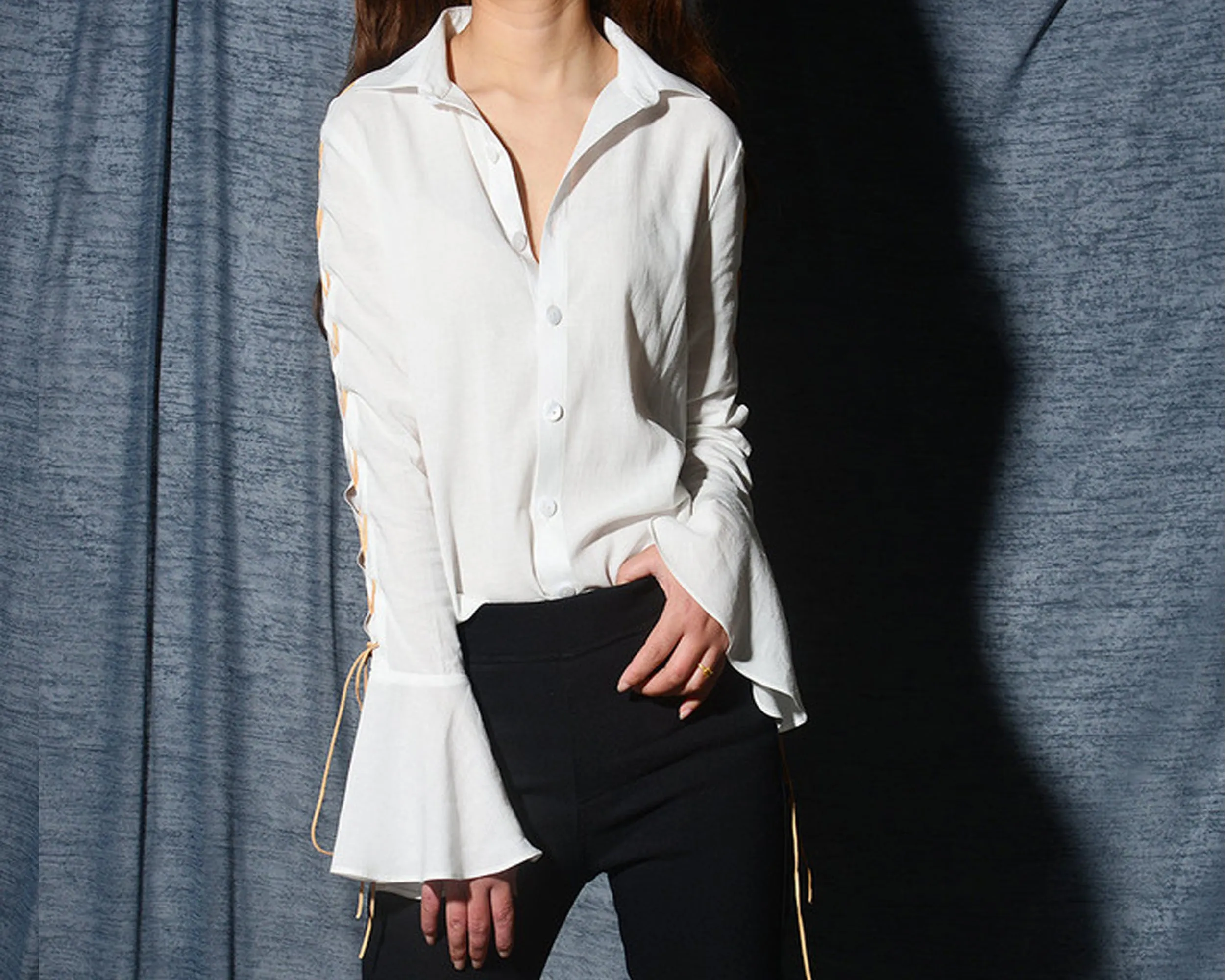 Women's linen shirt/linen blouse/white top/asymmetrical shirt/plus size blouse/button down shirt T005