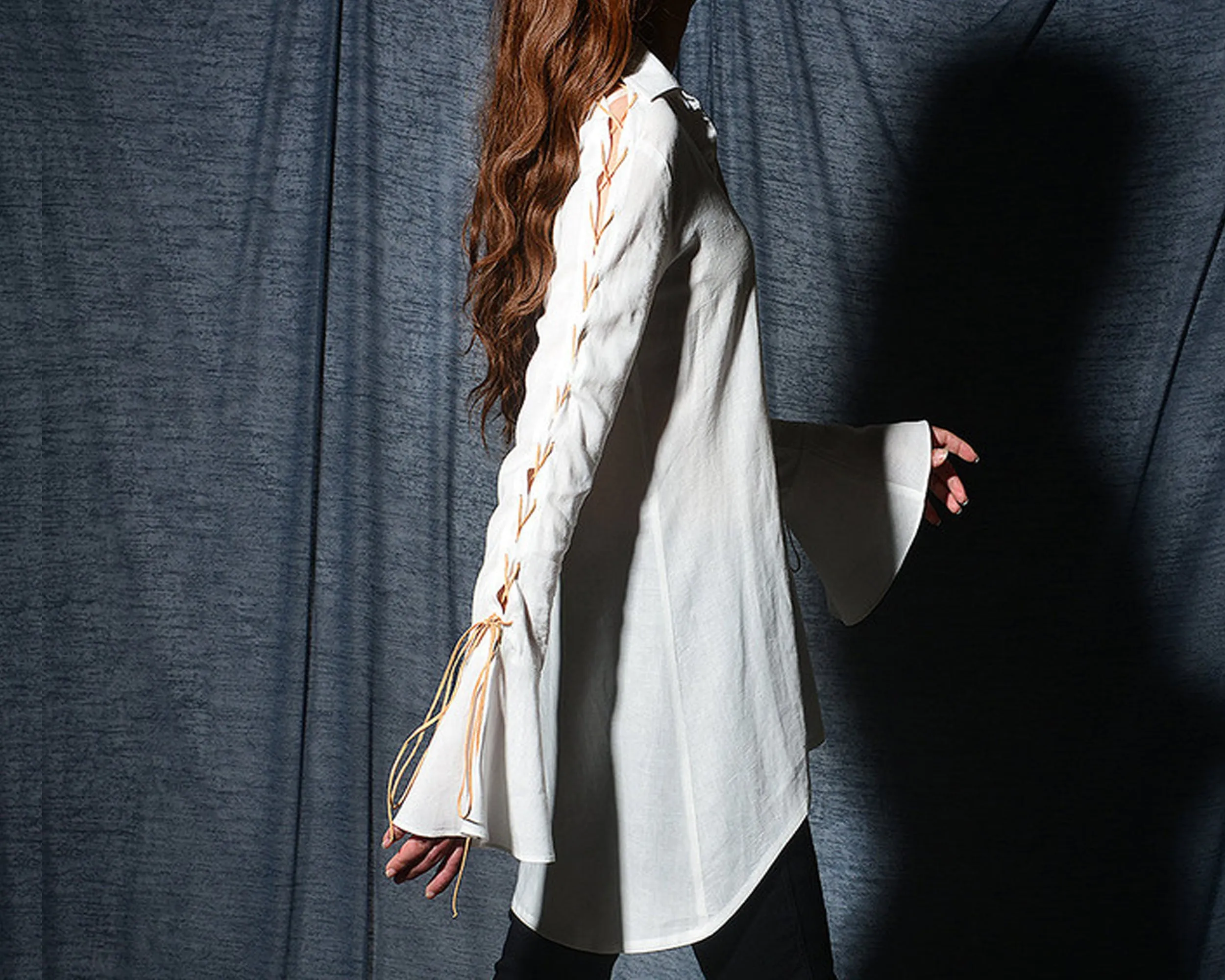 Women's linen shirt/linen blouse/white top/asymmetrical shirt/plus size blouse/button down shirt T005