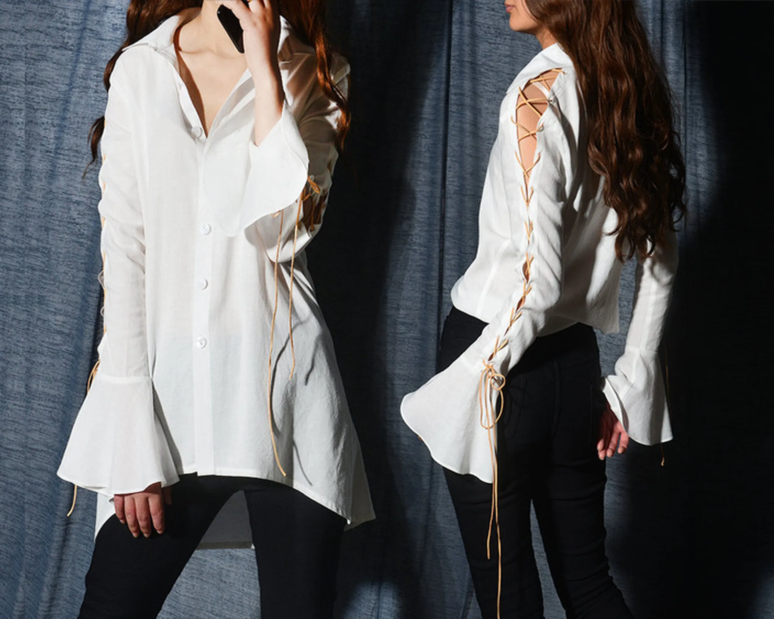 Women's linen shirt/linen blouse/white top/asymmetrical shirt/plus size blouse/button down shirt T005