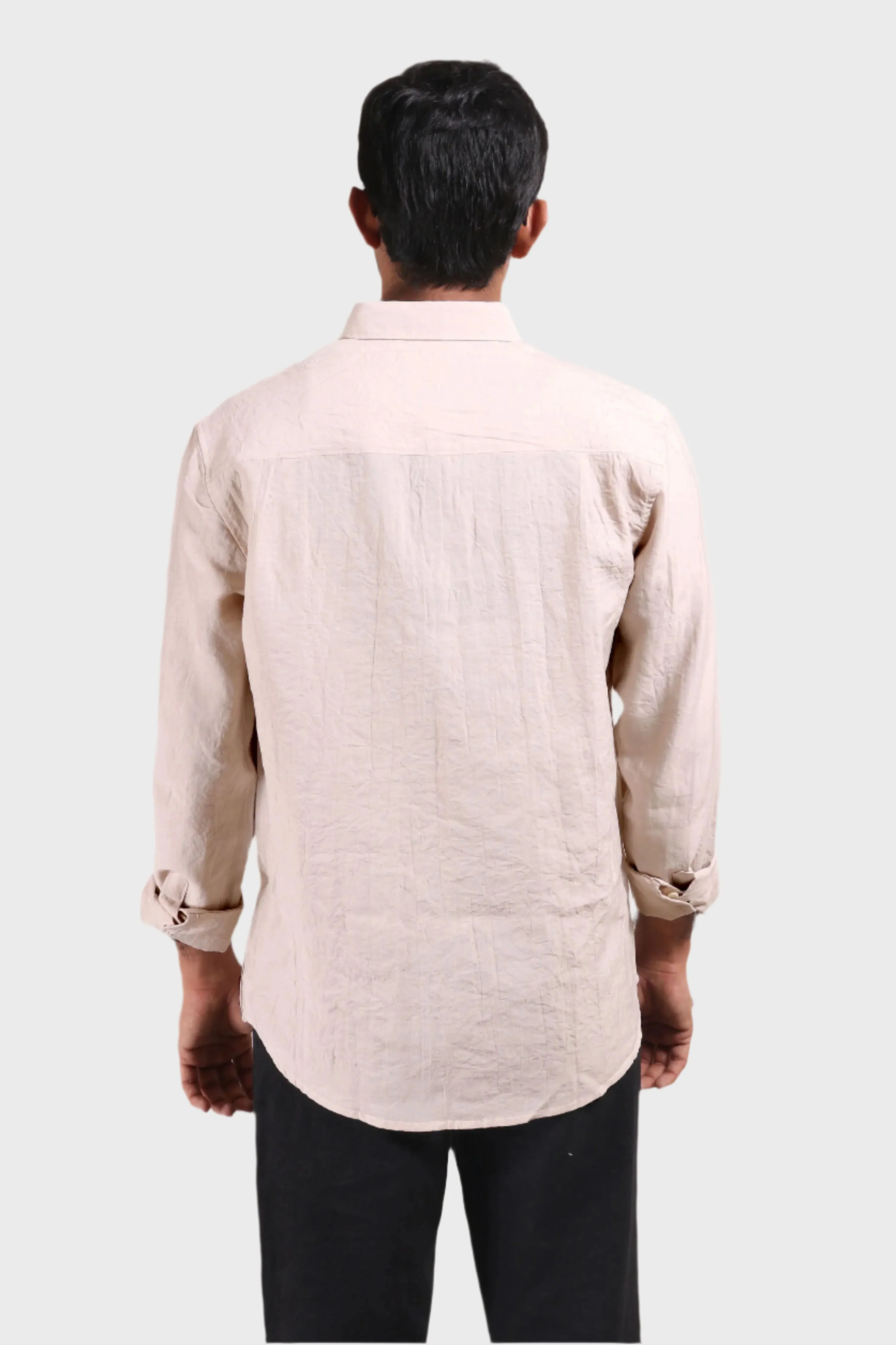 XKIND BEIGE CRUSH WRINKLED LOOK REGULAR FIT SHIRT