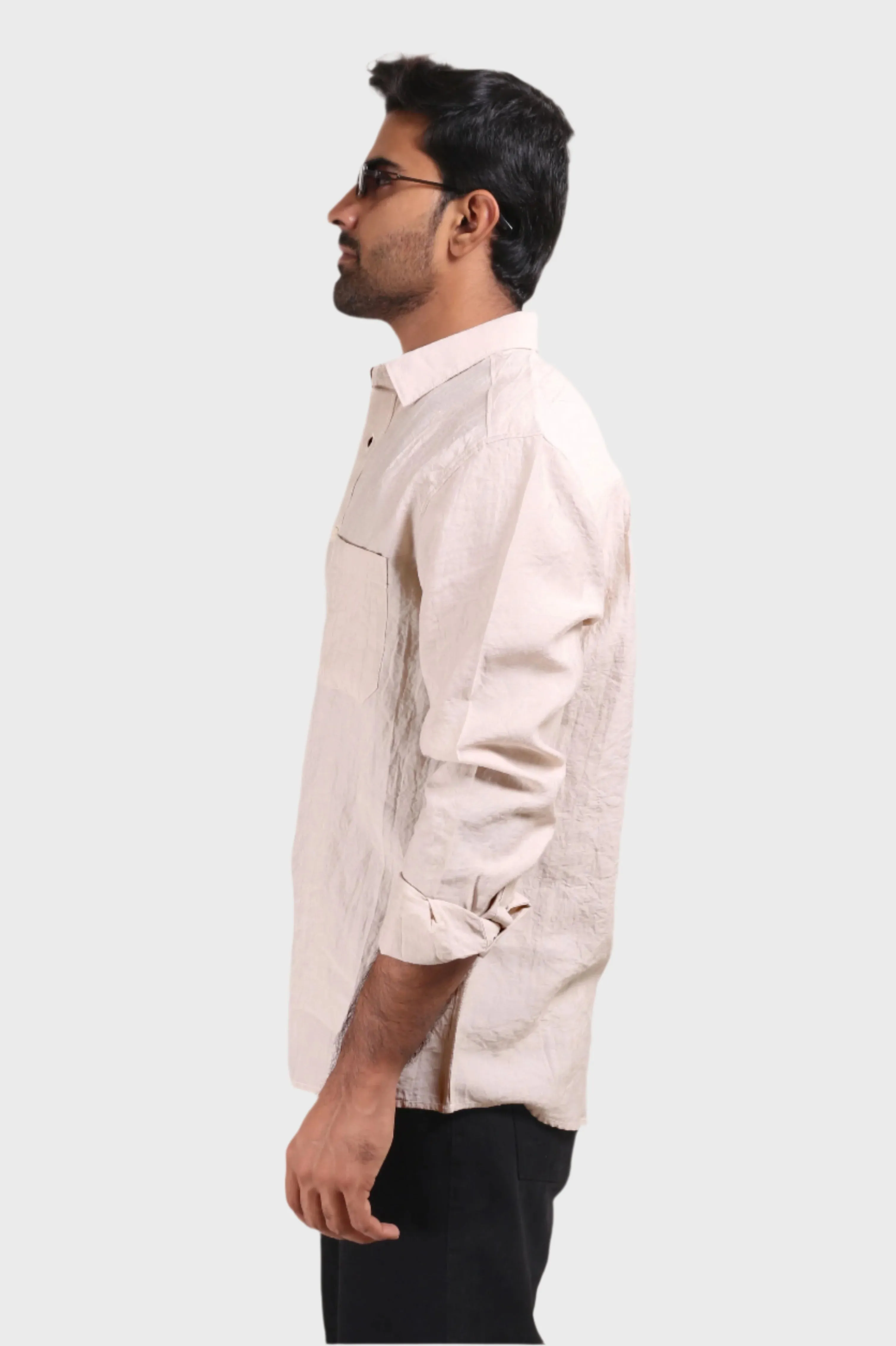 XKIND BEIGE CRUSH WRINKLED LOOK REGULAR FIT SHIRT