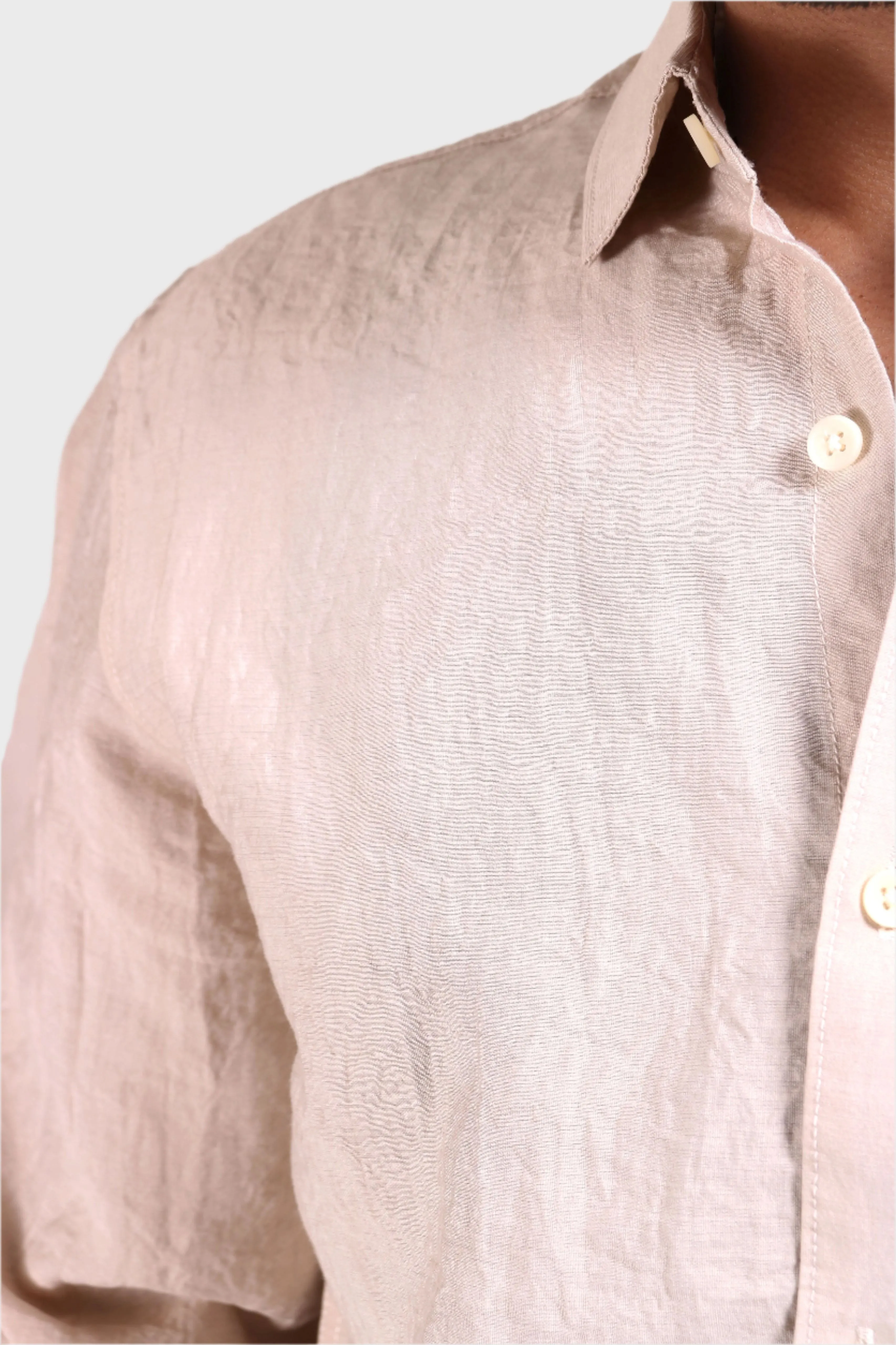 XKIND BEIGE CRUSH WRINKLED LOOK REGULAR FIT SHIRT